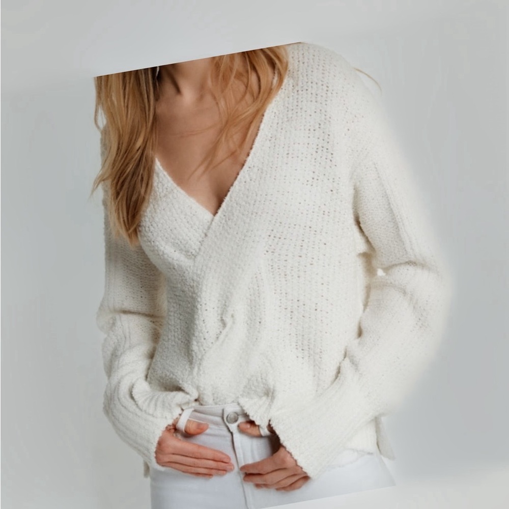 Free People Cream Coco V-Neck Chunky Knit Sweater XS
